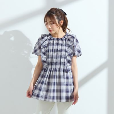 【手洗い可】チェックシャーリングブラウス（５１０３４５０６）