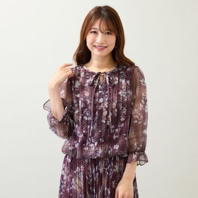 大きいサイズ！Rose Tiara ローズティアラ　モチーフチェックブラウス42 大人気】シースルーチェックブラウス | Rose Tiara【ローズ