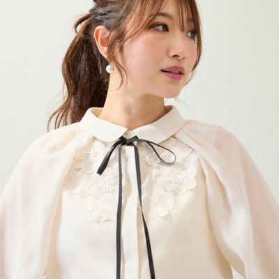 手洗いOK】襟付きフラワーモチーフブラウス（51034511