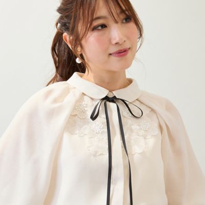 手洗いOK】襟付きフラワーモチーフブラウス（51034511