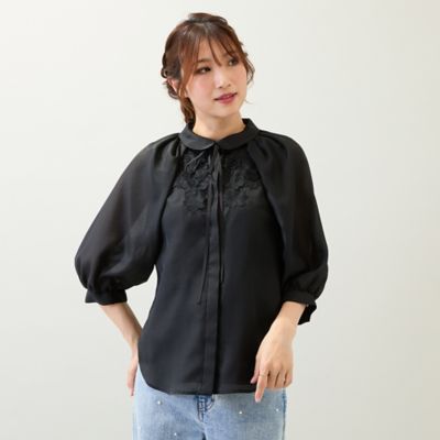 新品タグ付き　ローズティアラ　大きいサイズ　レース　ブラウス　４２　① ピンタック＆レースブラウス（51035414） | Rose Tiara