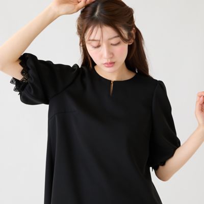 美品ローズティアラ 46大きい 接触冷感/UVカット/手洗い可ペプラムカットソー 接触冷感／UVカット／イージーケア】パフスリーブブラウス