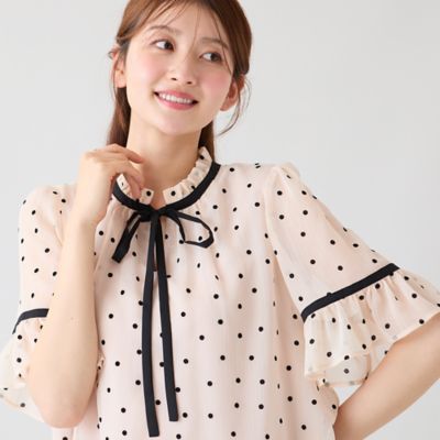 ドットフロッキーフリルブラウス（51034612） | Rose Tiara