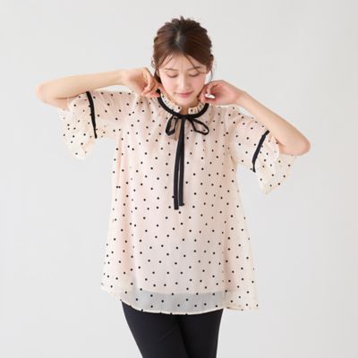 ドットフロッキーフリルブラウス（51034612） | Rose Tiara