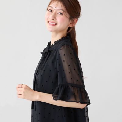 ドットフロッキーフリルブラウス（51034612） | Rose Tiara