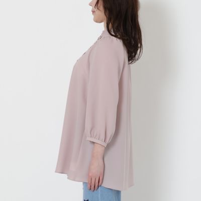 美品✨ローズティアラ レース切替袖ブラウス フラワーモチーフ ピンク サイズ50 フラワーモチーフ付きシアーブラウス（83036405） | Rose