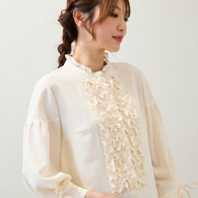 接触冷感／イージーケア／手洗いOK】フリルブラウス