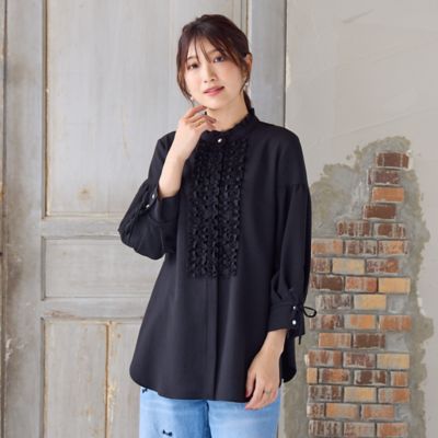 接触冷感／イージーケア／手洗いOK】フリルブラウス