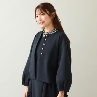 ローズティアラ パールボタン ノーカラージャケット くすみブルー 大きいサイズ TIARA｜パールボタンノーカラーデニムジャケット | Rakuten