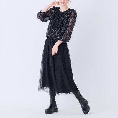 セットアップ対応】【人気シルエット】ドットバルーンヘムブラウス