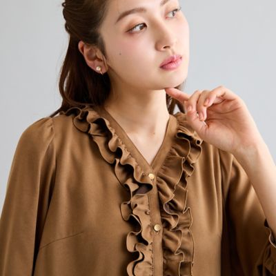 スエードライクフリルVネックブラウス（51035610） | Rose