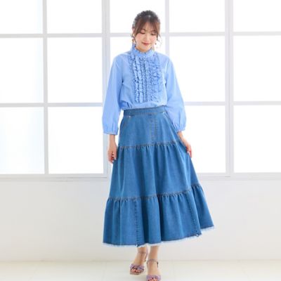 ＜Rose Tiara (Women/大きいサイズ)＞ティアードデニムスカート（５１０４２６０４）