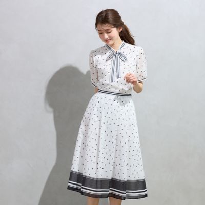 裾配色ボーダー ドットプリントフレアスカート（51043610