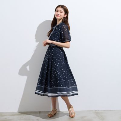 裾配色ボーダー ドットプリントフレアスカート（51043610