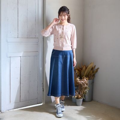 新品✨大きいサイズ 46 Rose Tiara 刺繍デニムスカート W80 デニム調ティアードスカート（83046406） | Rose Tiara