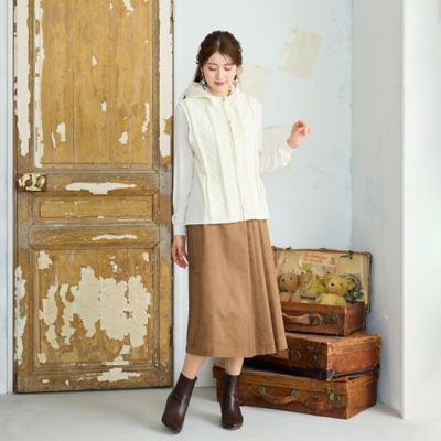 YOSA カーリスロングテラソフト 45cm x 90cm スエードタッチプリーツ切替スカート（51045605） | Rose