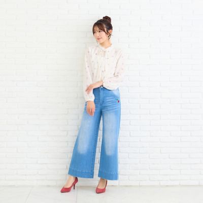 ワンポイント刺繍ワイドデニムパンツ（51051601） | Rose
