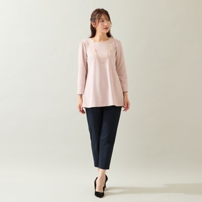 新品同様 ローズティアラ 大きいサイズ46 撥水速乾 裾リボンテーパードパンツ紺 美脚パンツ】【速乾／防シワ／伸縮性◎】テーパードパンツ