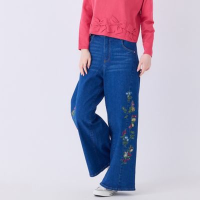 ボタニカルフラワー刺繍ワイドデニム（51055602） | Rose