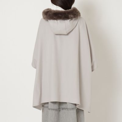 美品】2022AWフェイクファー付きポンチョ人気ピンクリボン