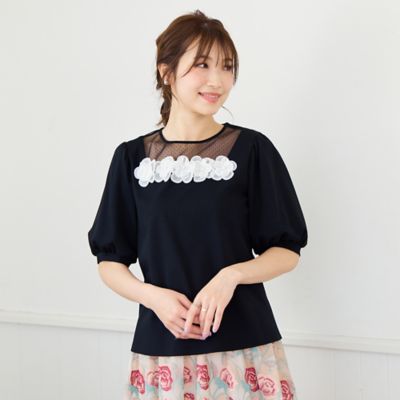 【人気追加／手洗い可】ドットチュールカットソー（５１１２２５０４Ａ）