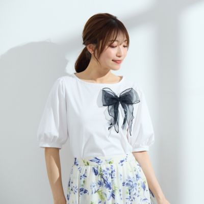 ＜Rose Tiara (Women/大きいサイズ)＞【コットン１００％／手洗いＯＫ／人気デザイン】リボンカットソー（５１１２３５０６）