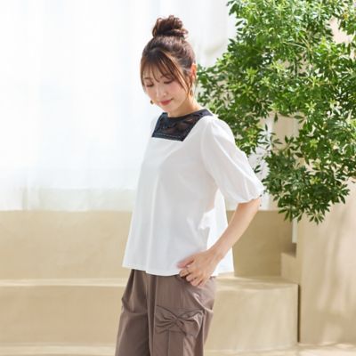美品　ローズティアラ　変形ドット　シアー　チュニック　後ろリボン　パフスリーブ袖 美品 ローズティアラ 変形ドット シアー チュニック 後ろリボン