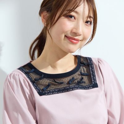 【人気アイテム／接触冷感／手洗い可】ドットチュール切替カットソー（５１１２４５０４）