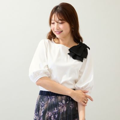 ＜Rose Tiara (Women/大きいサイズ)＞【接触冷感／綿１００％／手洗いＯＫ】ビッグリボンカットソー（５１１２４５０６）
