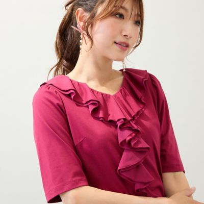 ＜Rose Tiara (Women/大きいサイズ)＞【接触冷感／綿１００％／手洗いＯＫ】フリルカットソー（５１１２４５０８）