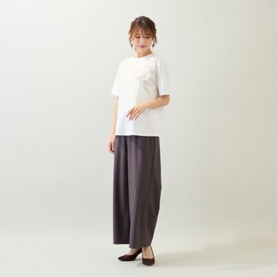 【接触冷感／綿１００％／手洗いＯＫ】巻きバラ刺繍カットソー（５１１２４５１１）