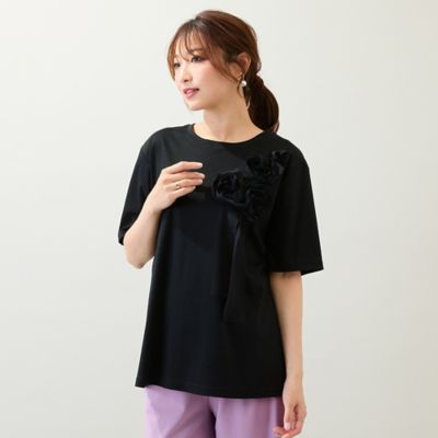 【接触冷感／綿１００％／手洗いＯＫ】巻きバラ刺繍カットソー（５１１２４５１１）