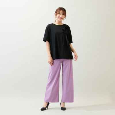 【接触冷感／綿１００％／手洗いＯＫ】巻きバラ刺繍カットソー（５１１２４５１１）