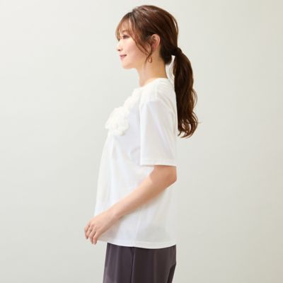 【接触冷感／綿１００％／手洗いＯＫ】巻きバラ刺繍カットソー（５１１２４５１１）