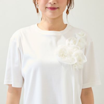 【接触冷感／綿１００％／手洗いＯＫ】巻きバラ刺繍カットソー（５１１２４５１１）