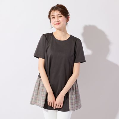 ローズティアラ 46 長袖チュニックチェック柄＋バックリボン バックリボンチェック切替ポンチカットソー（51124603