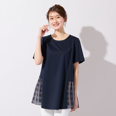バックリボンチェック切替ポンチカットソー（51124603