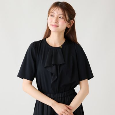 接触冷感／UVカット】フリルデザイン クルーネックカットソー