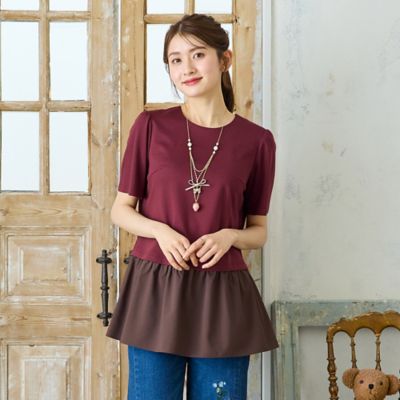 新品　ローズティアラ　パール　リボン　ペプラム　チュニック　46 接触冷感】バックリボンチュニックカットソー（51124606