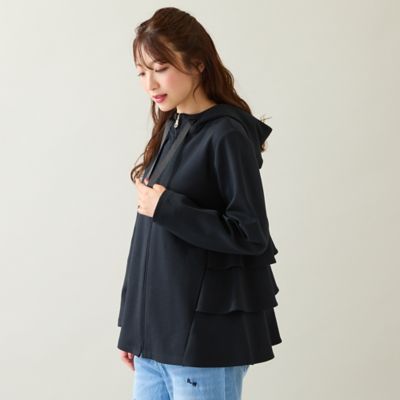 新品　ローズティアラ　パーカー　46 レイヤード　フリル　ブラック　半額 ダンボールニットフリルパーカー（51125502） | Rose