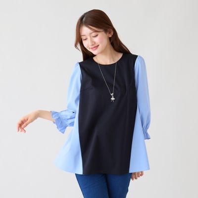 美品ローズティアラ 46大きい 接触冷感/UVカット/手洗い可ペプラムカットソー 接触冷感／UVカット】配色切替カットソー（51125602