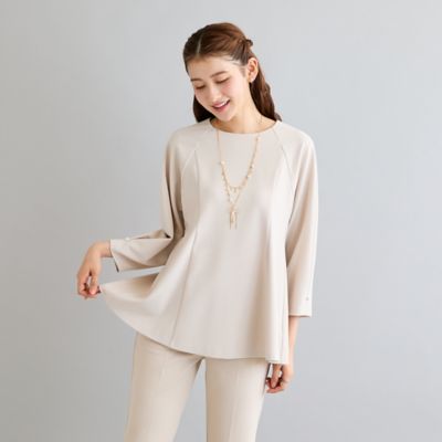 美品ローズティアラ 46大きい 接触冷感/UVカット/手洗い可ペプラムカットソー 接触冷感／UVカット／防シワ】タックペプラムカットソー