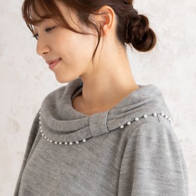 ラメ入りリボン襟カットソー（５１１２６４１０）