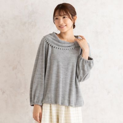 ラメ入りリボン襟カットソー（５１１２６４１０）