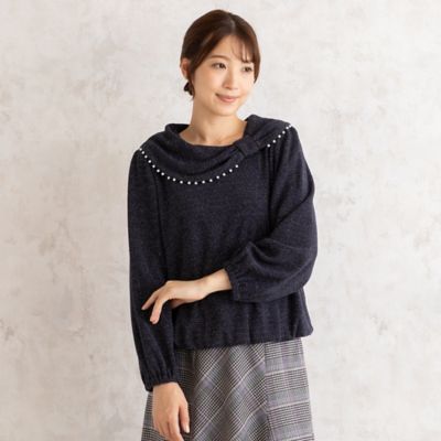 ラメ入りリボン襟カットソー（５１１２６４１０）
