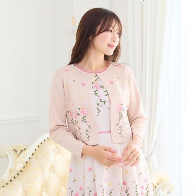 ローズティアラ Puppy刺繍 長袖カーディガン アイボリー 吹上刺繍