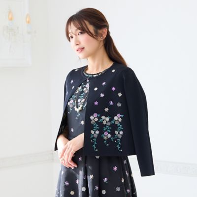 ＜Rose Tiara (Women/大きいサイズ)＞吹上刺繍クロップド丈ニットカーディガン（５１１３１６０１）