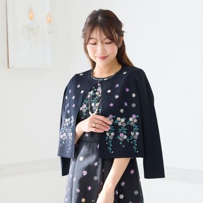 吹上刺繍クロップド丈ニットカーディガン（51131601） | Rose