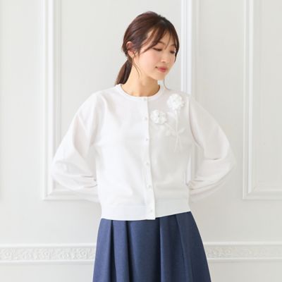 ＜Rose Tiara (Women/大きいサイズ)＞立体フラワーモチーフニットカーディガン（５１１３１６０２）