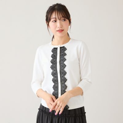＜Rose Tiara (Women/大きいサイズ)＞レーストリミングニットカーディガン（５１１３２６０５）
